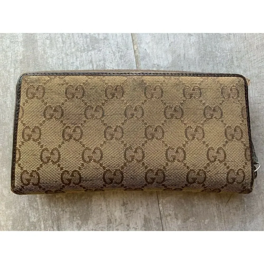 GUCCI GG Canvas Leather Zip Around Long Clutch Wallet Brown Designer - Picture 5 of 12